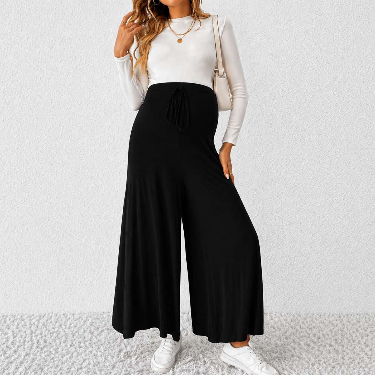 BLACK 01 Wide Leg Maternity Pant Black - Image 1
