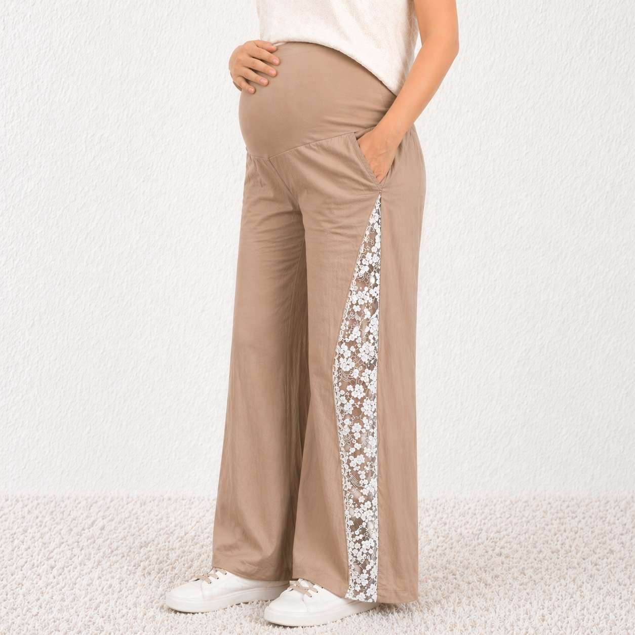 brown 01 Floral Comfort Maternity Pant Brown - Image 1