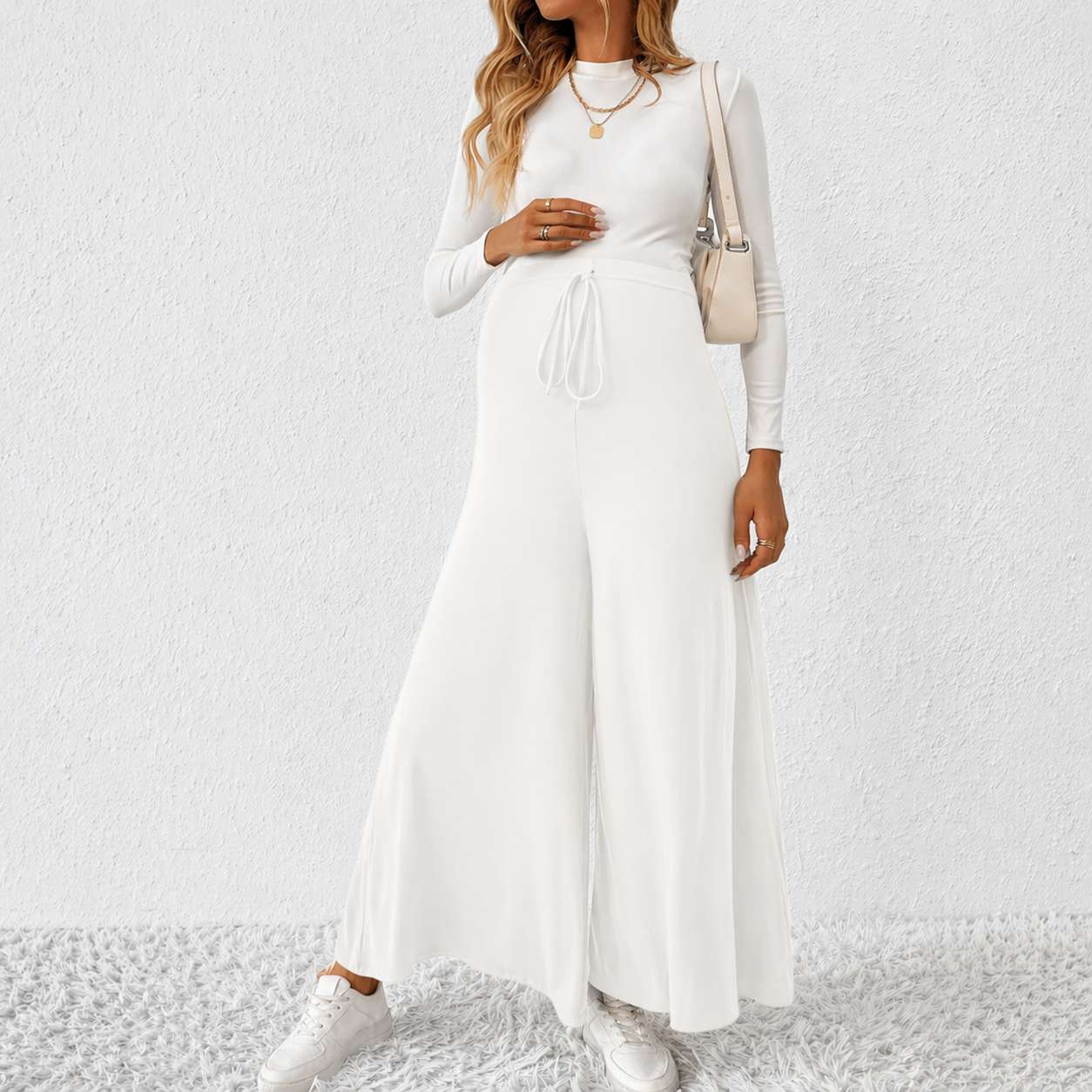 white 03 Wide Leg Maternity Pant White - Image 1